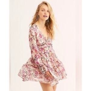 Free People Pink Floral Long-Sleeve Mini Dress